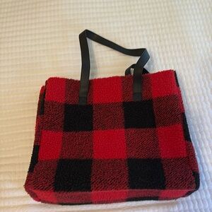 Red buffalo plaid terry tote